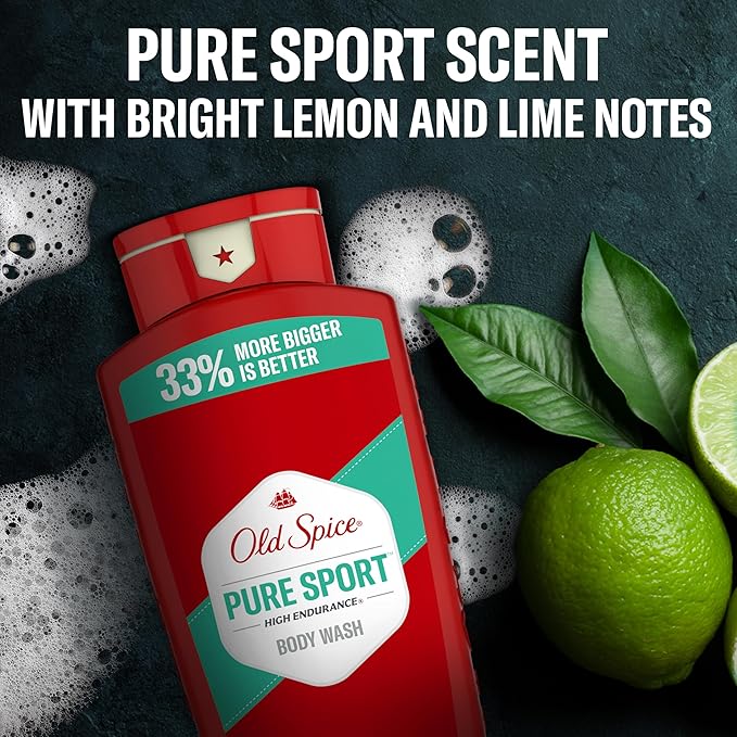 Old Spice Refreshing Body Wash for Men, High Endurance, 3X Defense, 24/7 Shower Fresh with Long Lasting Scent, Pure Sport Scent, 24 oz (Pack of 4)