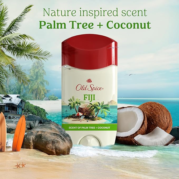 Old Spice Men's Antiperspirant & Deodorant, 24/7 Lasting Freshness, Advanced Sweat & Odor Protection with Skin Conditioners, Invisible Solid, Fiji with Palm Tree Scent, 3.4 oz (Pack of 3)