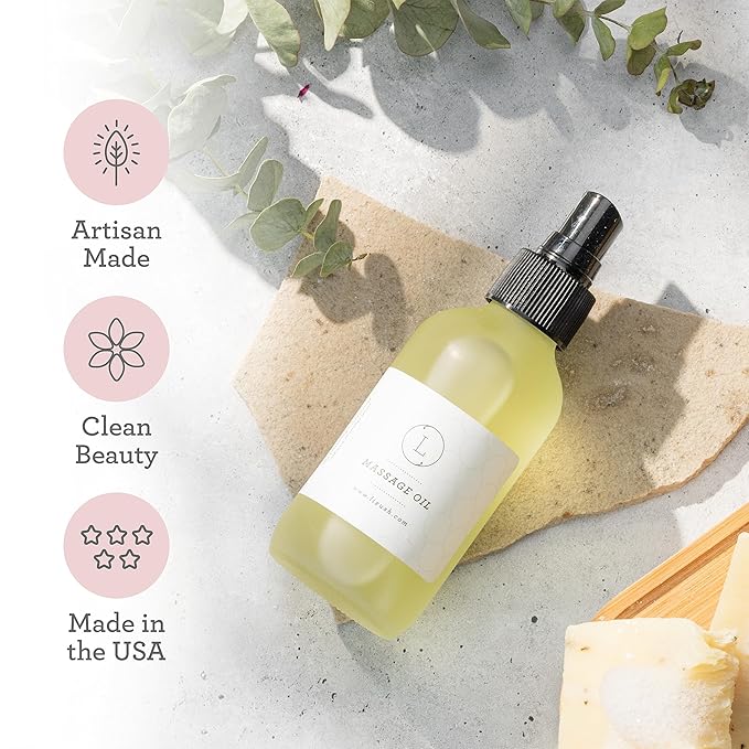 Lizush Eucalyptus Massage Oil, Moisturizing Nourishing and Reviving Massage Oil for Silky Skin, 4 oz Pampering Body Oil for Men, Women, Natural, Vegan and Non GMO, Premium Oils Handmade in the USA