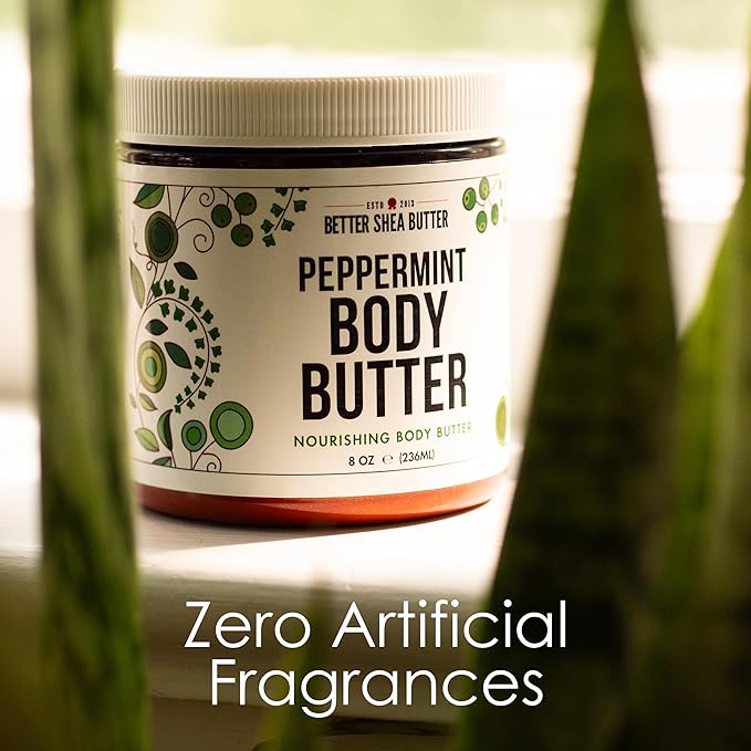 Peppermint Body Lotion | Moisturizer for Dry Skin | with Raw Shea Butter and Jojoba Oil | No Synthetic Fragrances, Non-Greasy Body Cream for Men and Women | 8 oz