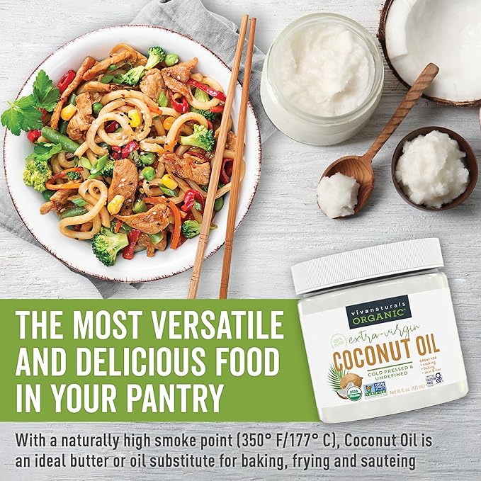 Viva Naturals Organic Coconut Oil - Unrefined, Cold-Pressed Extra Virgin Coconut Oil, USDA Organic and Non-GMO Cooking Oil, Great as Hair Oil and Skin Oil, 16 Fl Oz