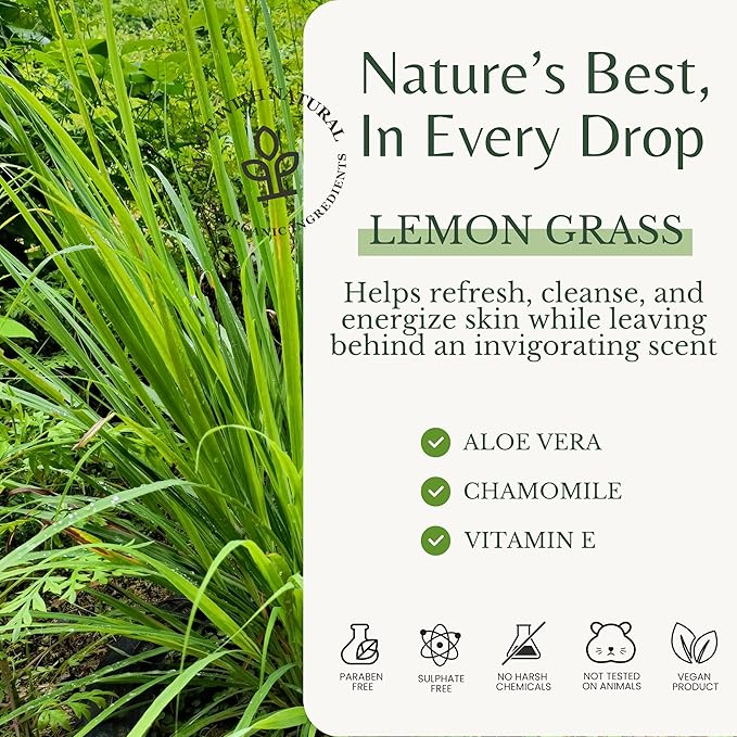 Lemongrass Body Wash with Vitamin E, Cleanses, Refreshes & Invigorates, Shower Gel for Dry and Sensitive Skin, Women & Men, Organic & Natural, 16 fl oz, 2-Pack