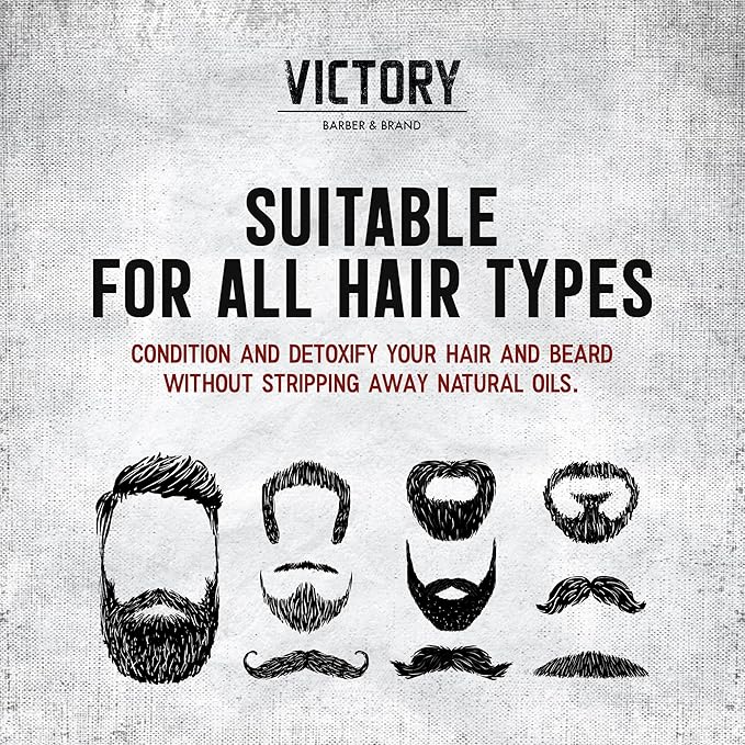 Victory Barber & Brand Beard Wash - Made in USA, Men's All-in-One Shampoo and Conditioner, Hydrating, Smoothening, Softening, 8.4 Fl Oz