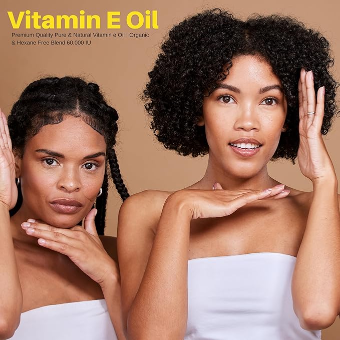 Vitamin E Oil 60,000 IU – Organic & Pure E-Oil Blend for Skin, Hair & Nails | Natural Body Oil with Vitamin E for Stretch Marks, Scars & Face Moisturizing – 100% Liquid Vitamin E Skin Care