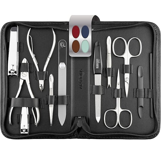 Manicure Set Women and Men – 12-Piece Professional Grooming Kit with Premium Tools, Genuine Leather Case, and exclusive Glass Nail File for Hand & Foot Care, German Quality