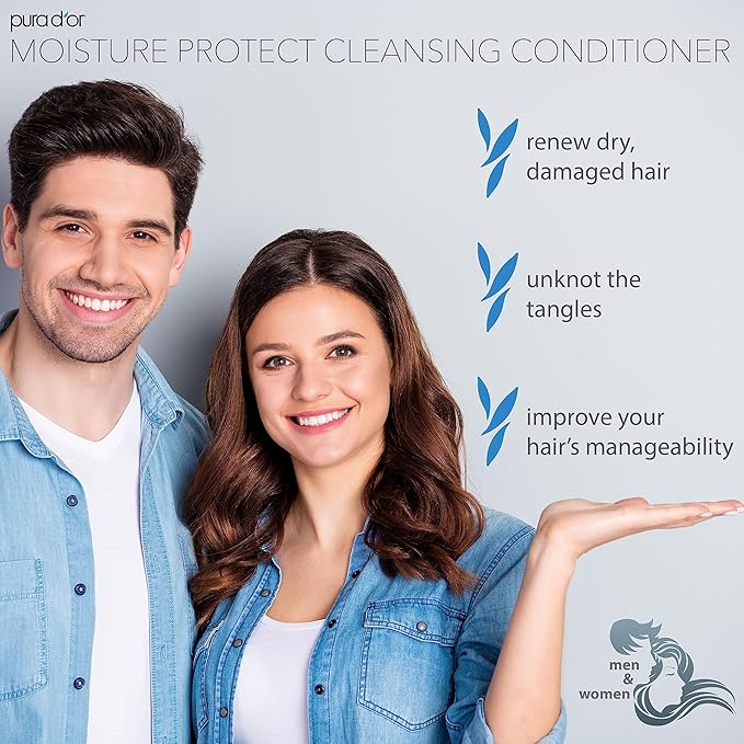 PURA D’OR Moisture Protect Cleansing Conditioner (16oz) Detangles & Restores Hair with Argan Oil, Lavender, No Sulfate, All Hair Types, Men & Women (Packaging may vary)