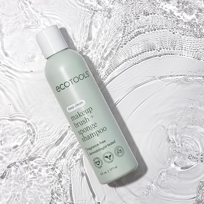 EcoTools Makeup Brush + Sponge Shampoo, Remove Makeup & Impurities From Tools, Sponges, & Puffs, Fragrance-Free Brush Cleanser, No Harsh Chemicals, Vegan, & Cruelty-Free, 8 fl. oz./236 ml. Bottle