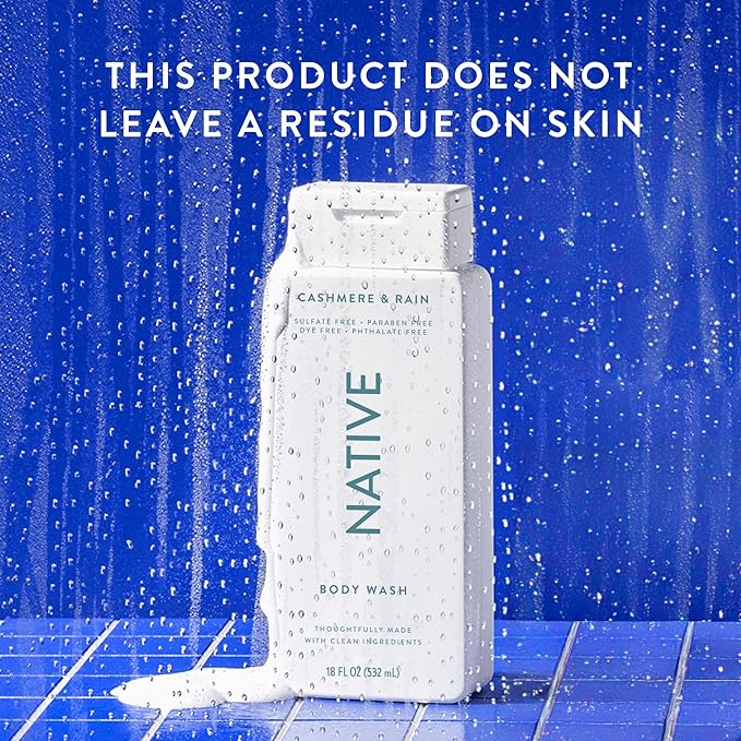 Native Body Wash Contains Naturally Derived Ingredients | For Women & Men, Sulfate, Paraben, & Dye Free Leaving Skin Soft and Hydrating | Cashmere & Rain 18 oz - 2 Pk