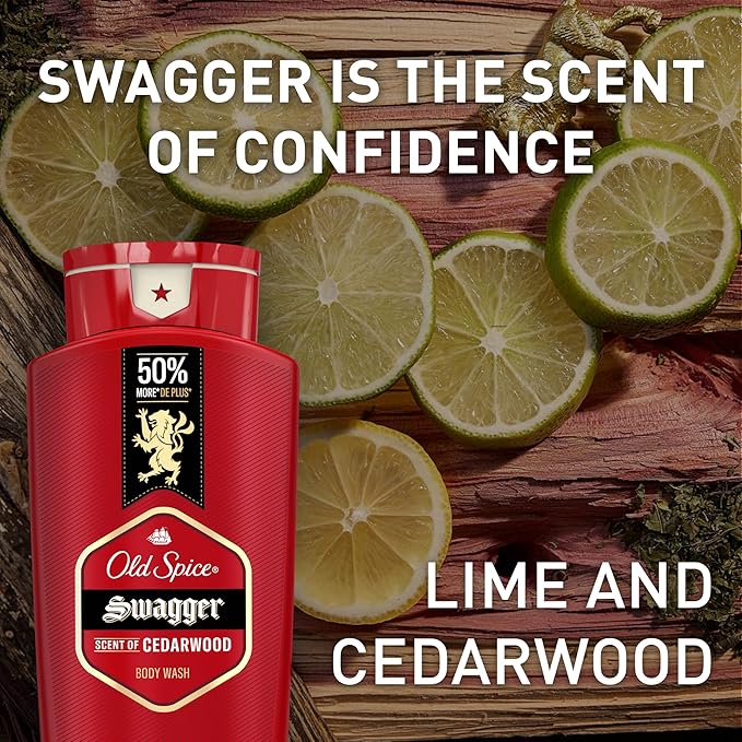 Old Spice Refreshing Body Wash for Men, 3X Defense, 24/7 Shower Fresh with Long Lasting Scent, Red Collection, Swagger with Cedarwood Scent, 24 oz (Pack of 4)
